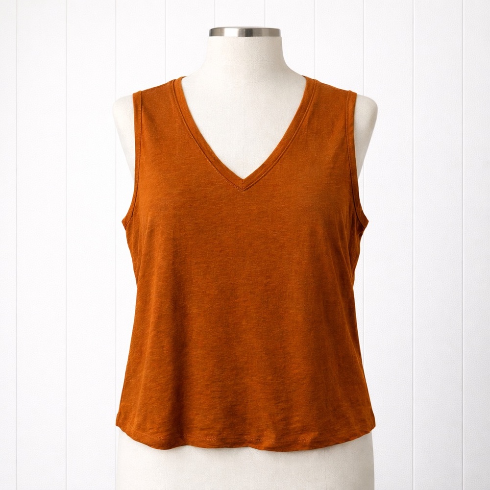 Women's Warm Orange V-Neck Sleeveless Top, Sz XXL